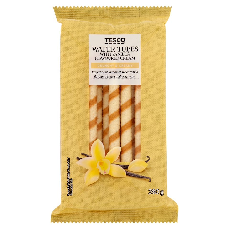 Tesco Oblátkové trubičky s krémom s vanilkovou príchuťou 280 g