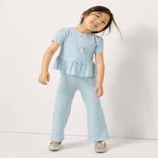 F&F Girls 2-Piece Cotton Rich Textured Top and Trousers Set in Blue