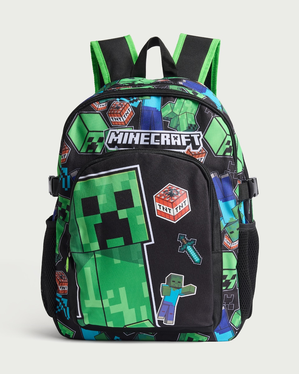 image 1 of Minecraft Creeper Print Backpack in Black