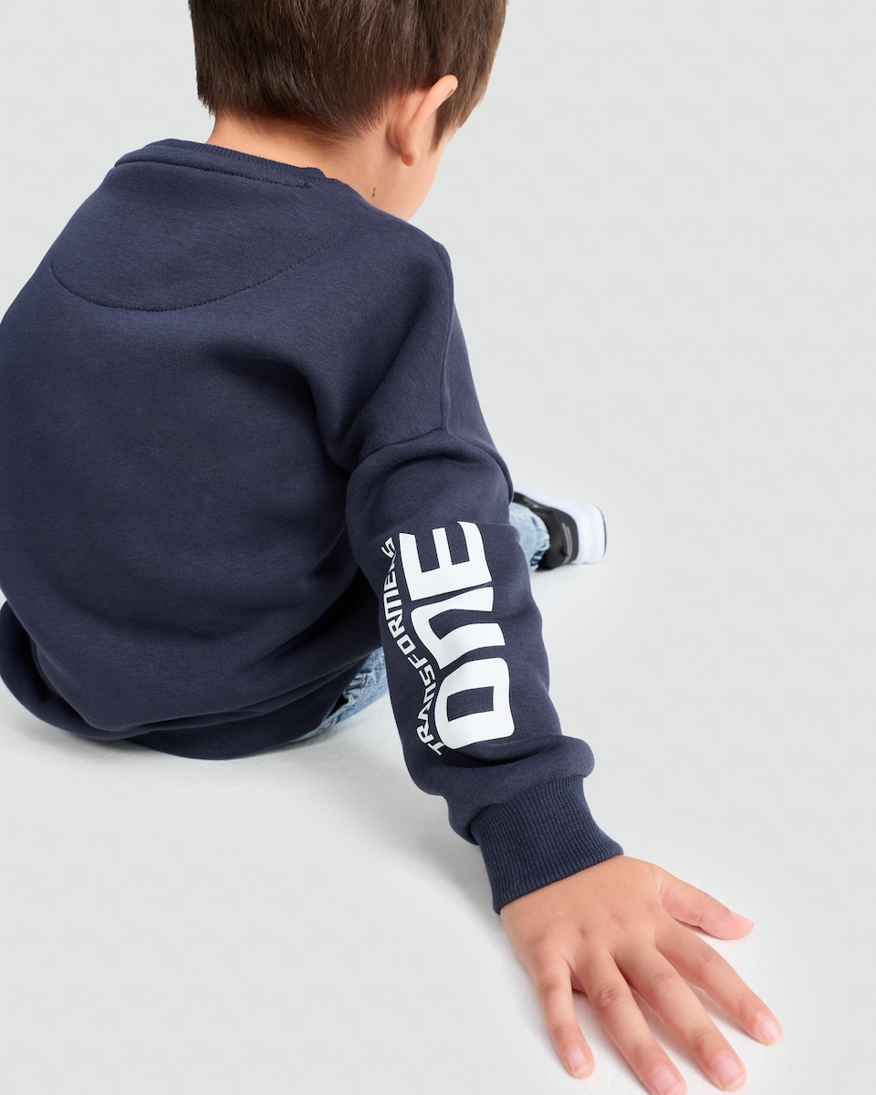 image 1 of Transformers Cotton Rich Autobot Print Crew Neck Sweatshirt in Navy