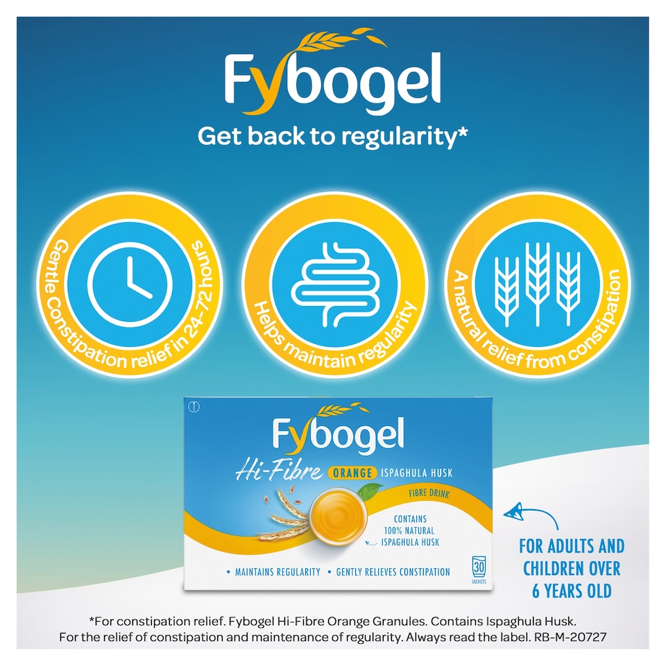 image 1 of Fybogel Hi-Fibre Orange Constipation Relief Sachets - Ispaghula Husk Fibre Drink 30s
