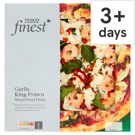 Tesco Finest Spicy Garlic King Prawn Pizza 450G Tesco Groceries