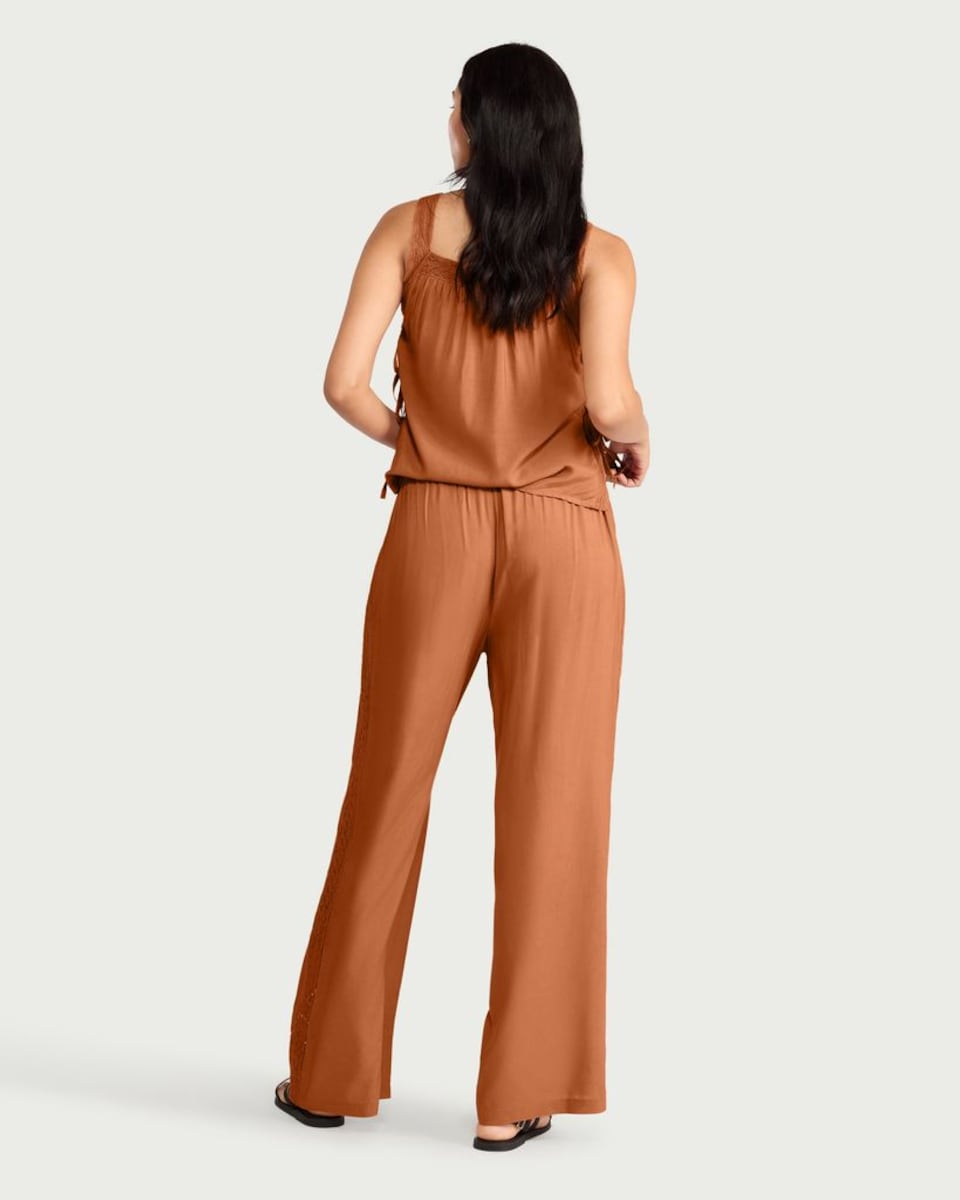 image 1 of F&F Diamond Embroidered Co-ord Trousers in Brick