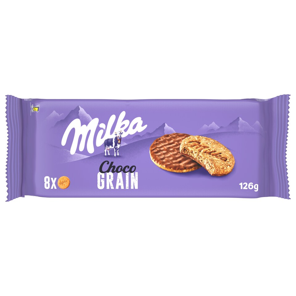 image 1 of Milka Choco Grain Biscuits Half Dipped, Milk Chocolate 126 g