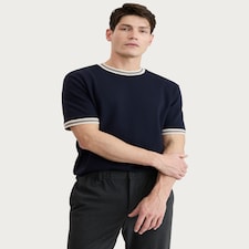 F&F Cotton Rich Striped Trim Short Sleeved T-Shirt in Navy