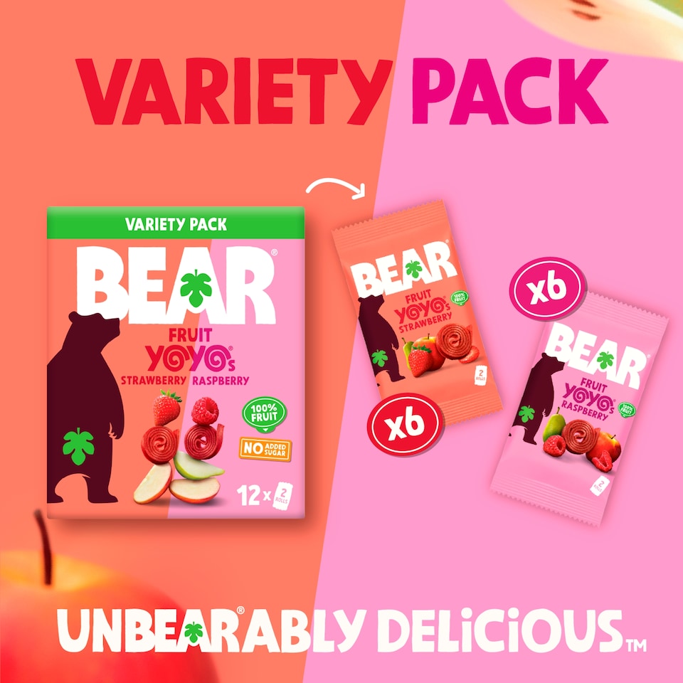 image 1 of BEAR YOYO fruit strawberry & raspberry Variety Pack 12x20g