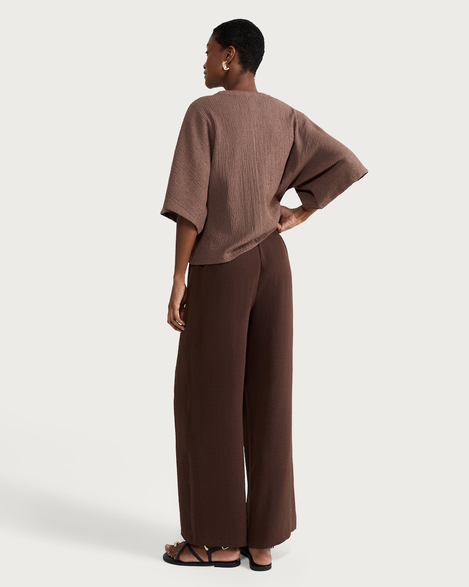 image 1 of F&F Wide Leg Drawstring Trousers in Chocolate