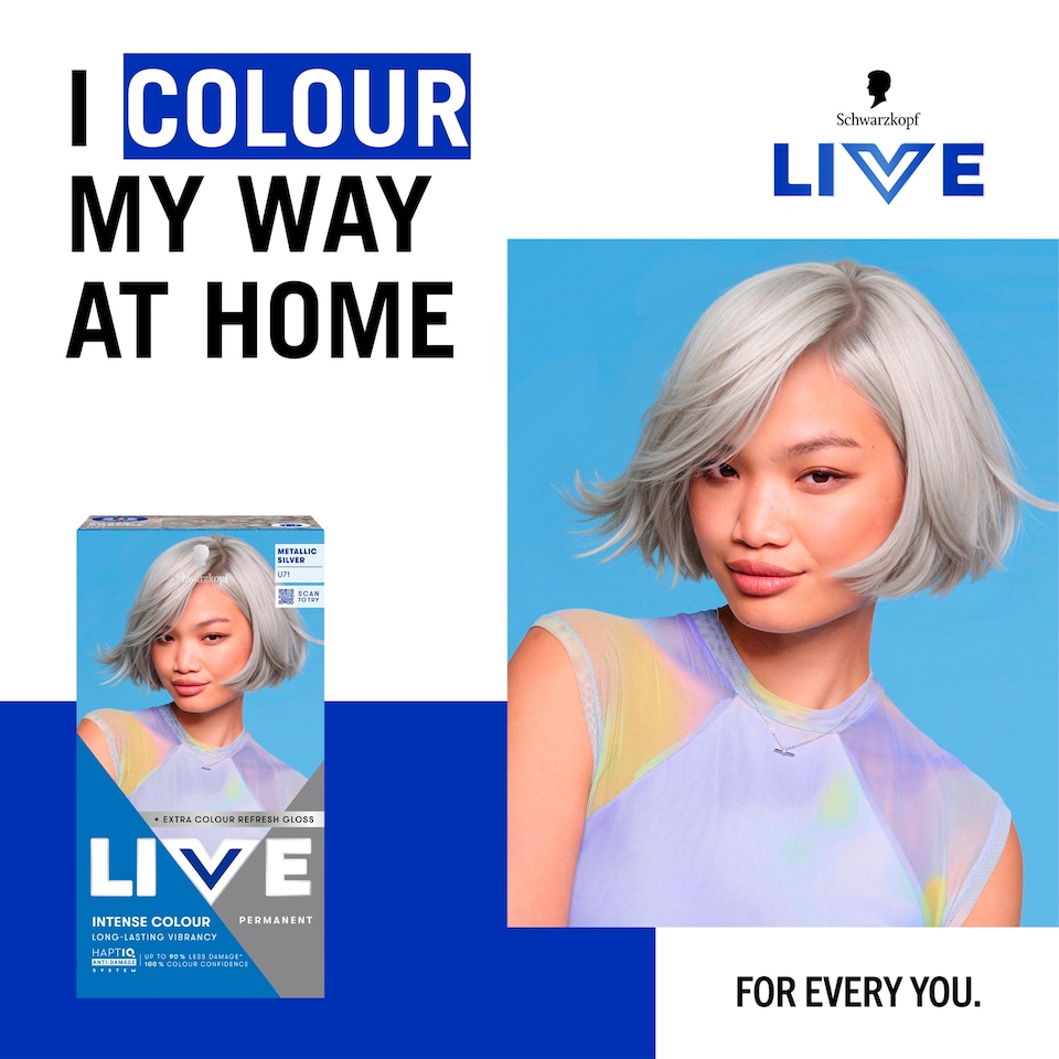 image 1 of Schwarzkopf LIVE Intense Colour U71 Metallic Silver Permanent Hair Dye