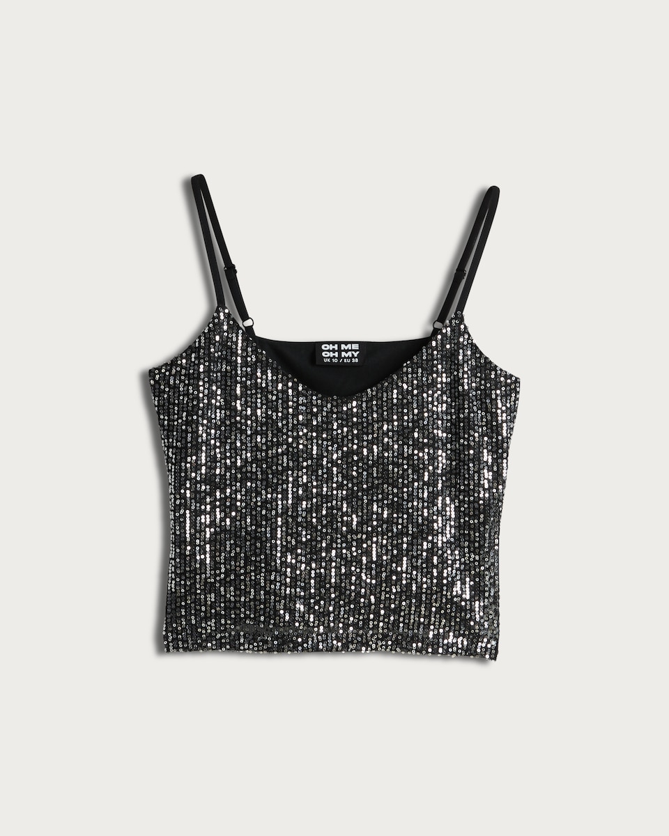 OH ME OH MY Sequin Embellished Cami Top in Black