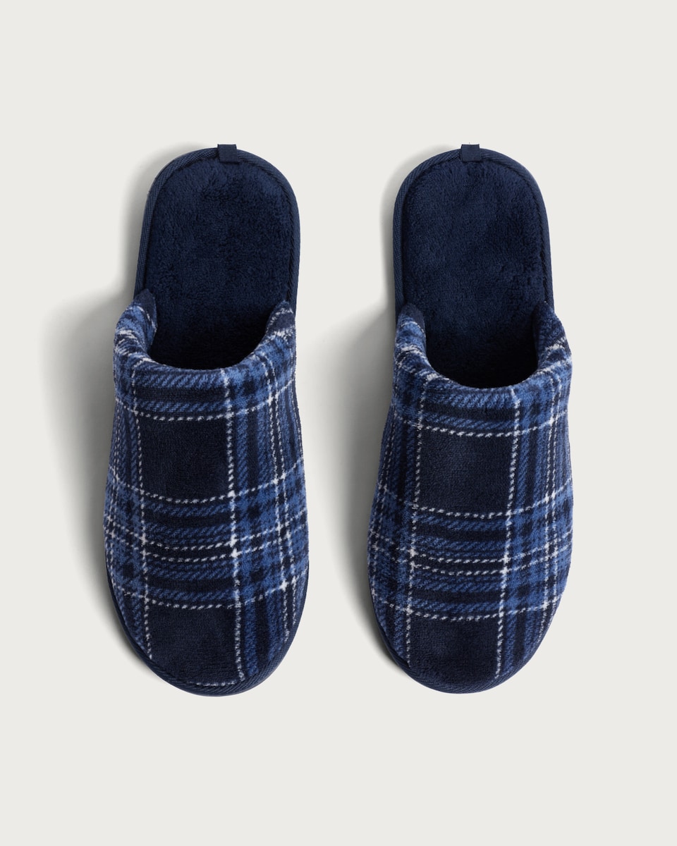 image 1 of F&F Check Print Mule Slippers in Navy