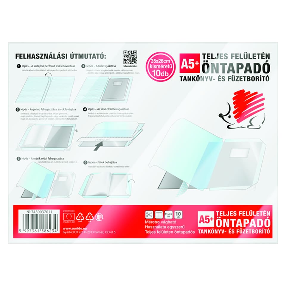 ICO Süni Self-Adhesive Full-Cover Book and Notebook Covers A5+ 10 pcs