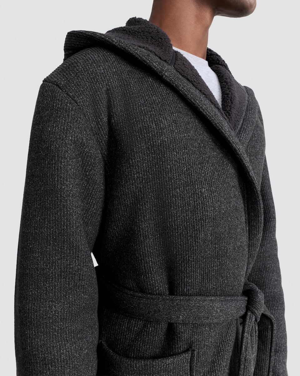 image 1 of F&F Ribbed Hooded Dressing Gown in Grey