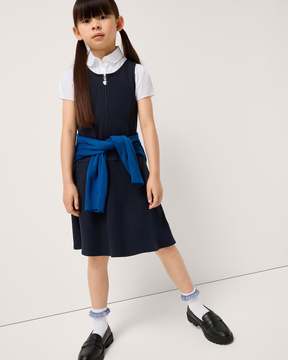 image 1 of F&F School Girls 2-Pack Cotton Rich Pinafore Dresses in Navy