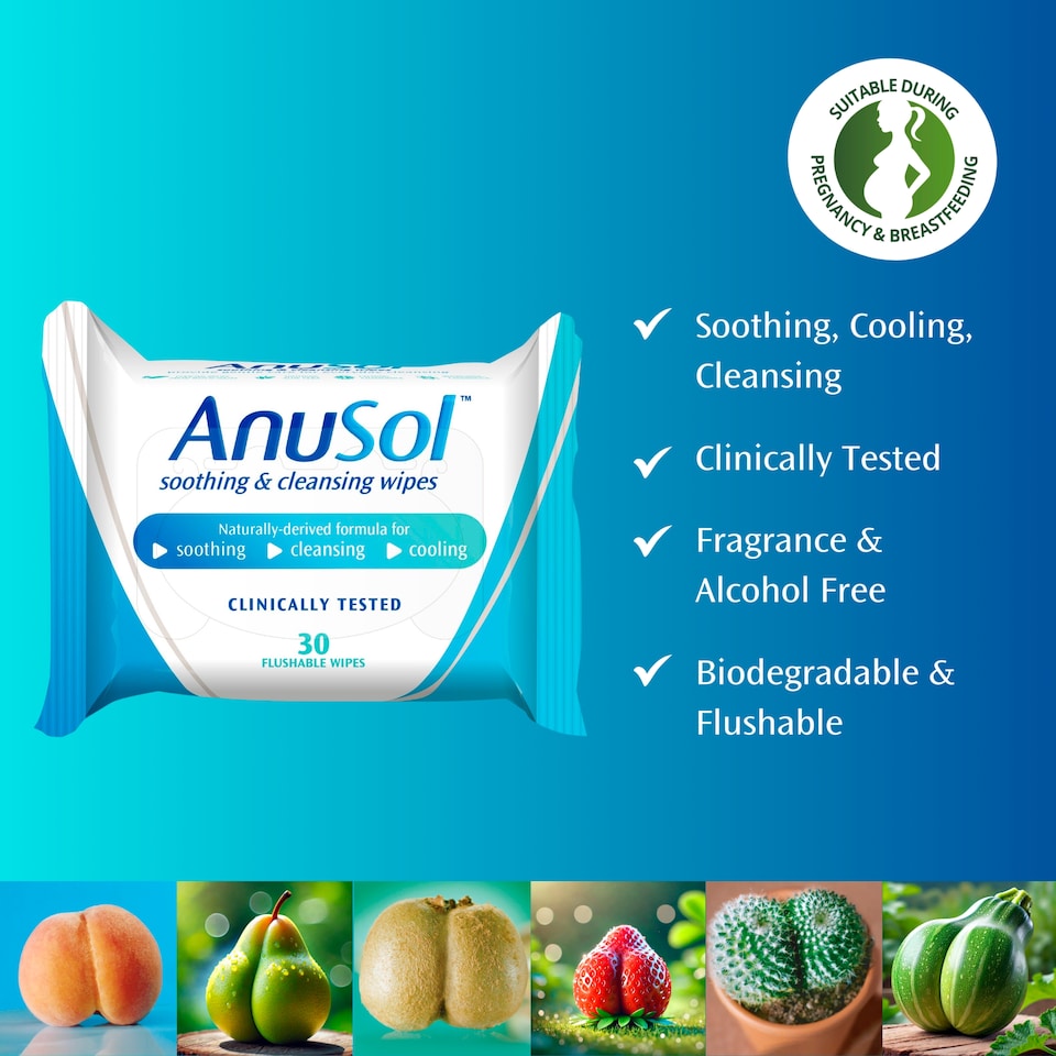 image 1 of AnuSol Soothing and Cleansing Flushable Wipes 30s