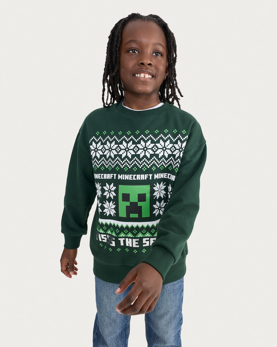 image 1 of Minecraft Creeper Tis the Season Sweatshirt in Green