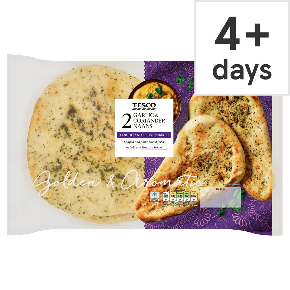 Tesco Garlic & Coriander Naan Bread 2 Pack