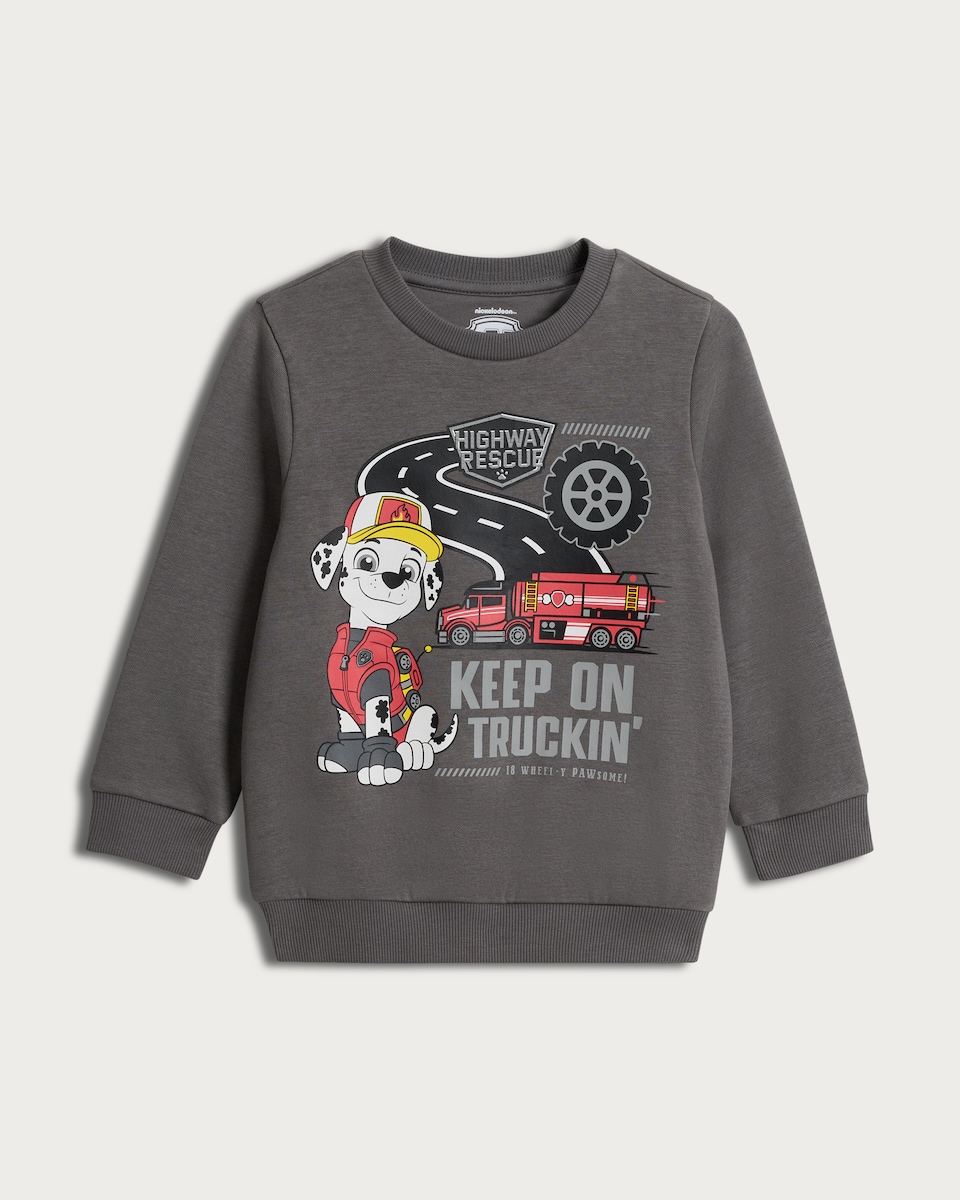 image 1 of Paw Patrol Cotton Rich Keep on Truckin' Sweatshirt in Grey