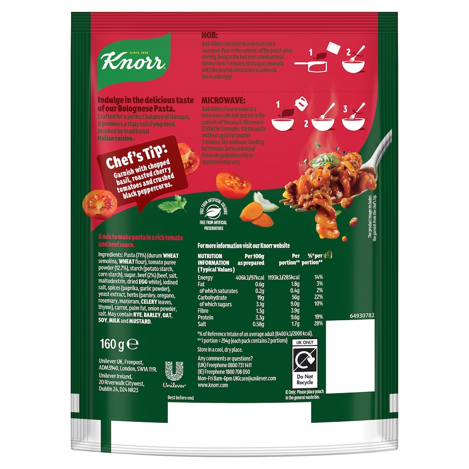 image 1 of Knorr Pastaria Pasta Bolognese 160G