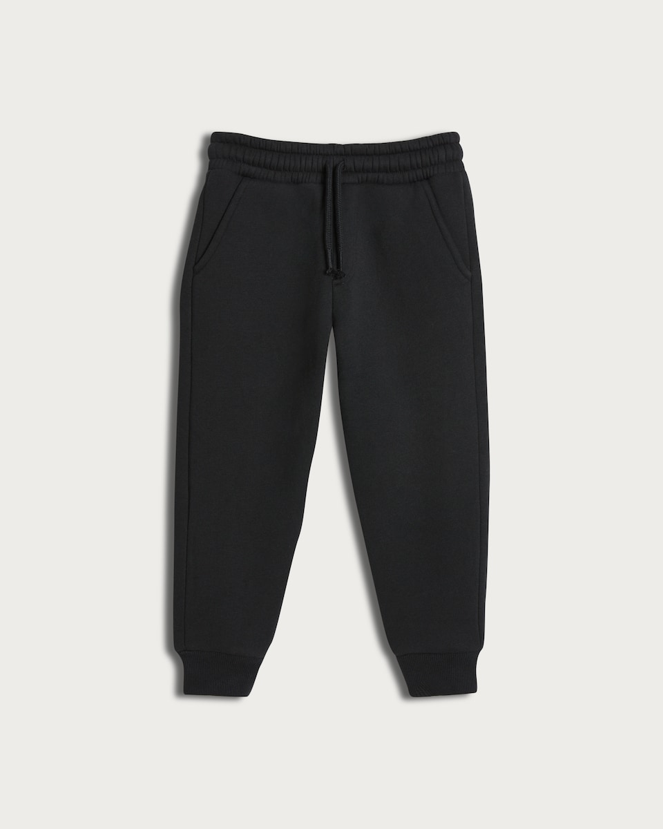 image 1 of F&F Boys Cotton Rich Borg Lined Cuffed Joggers in Black
