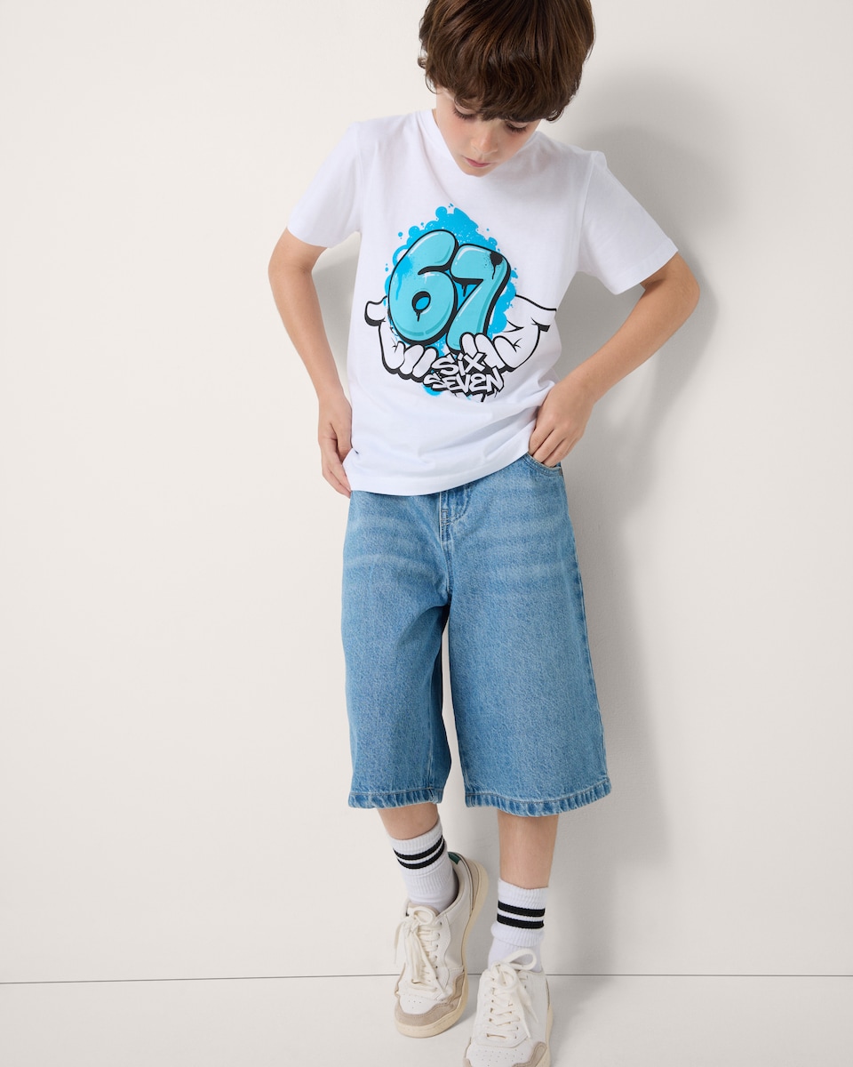 image 1 of F&F Boys Pure Cotton Six Seven T-Shirt in White