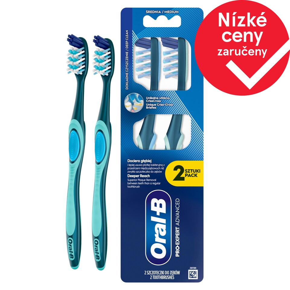 ORAL-B PRO-CLEAN ADVANCED Manual Toothbrush – Deep Cleaning & Plaque Removal – Medium Bristles, 2
