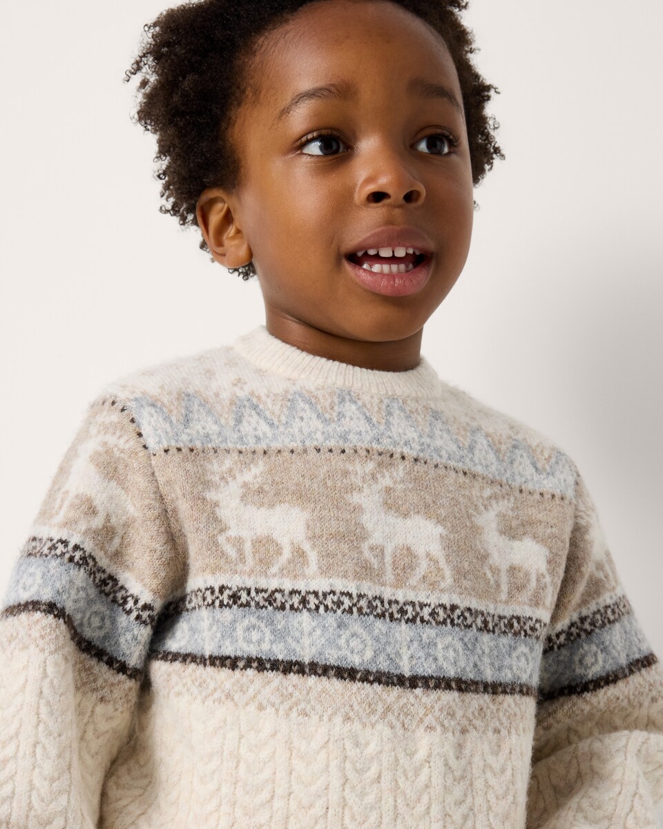 image 1 of Christmas Boys Fair Isle Matching Family Jumper in Neutral