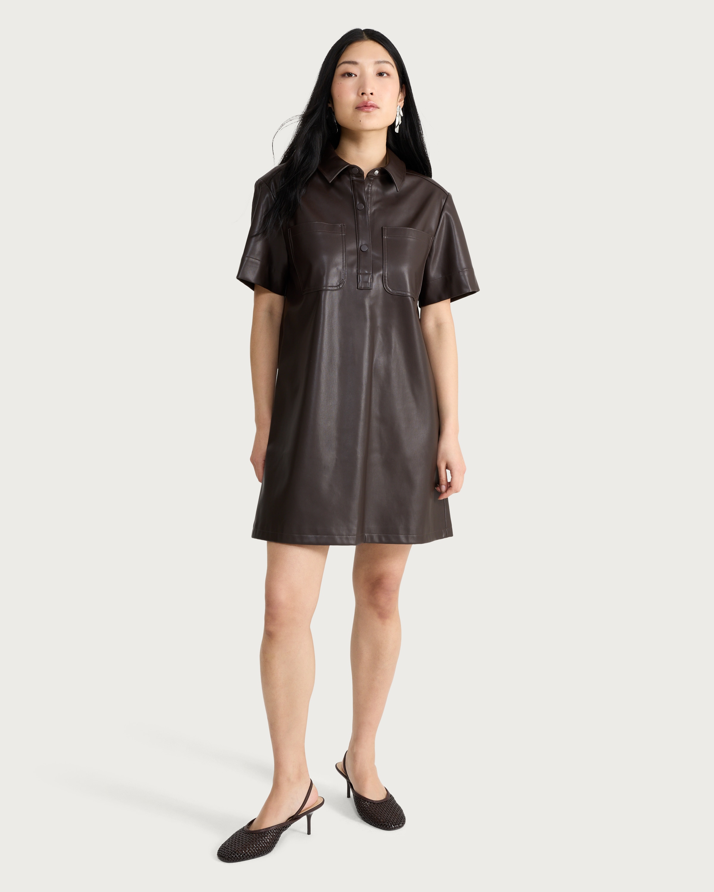 chinese dress ladies Petal & Pup Women's Trevira Faux Leather Shirt - Brown main image 1