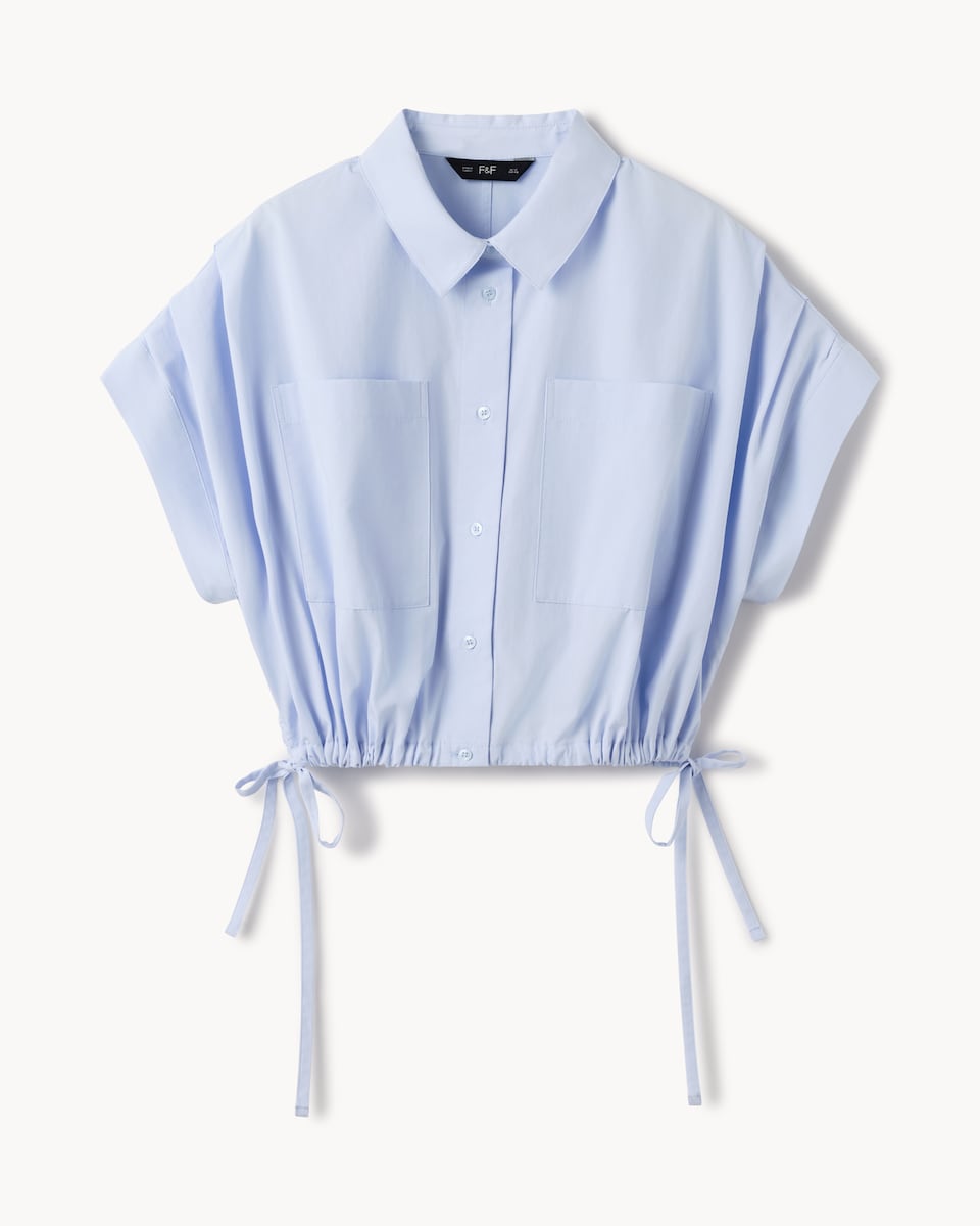 image 1 of F&F Pure Cotton Drawstring Hem Shirt in Blue