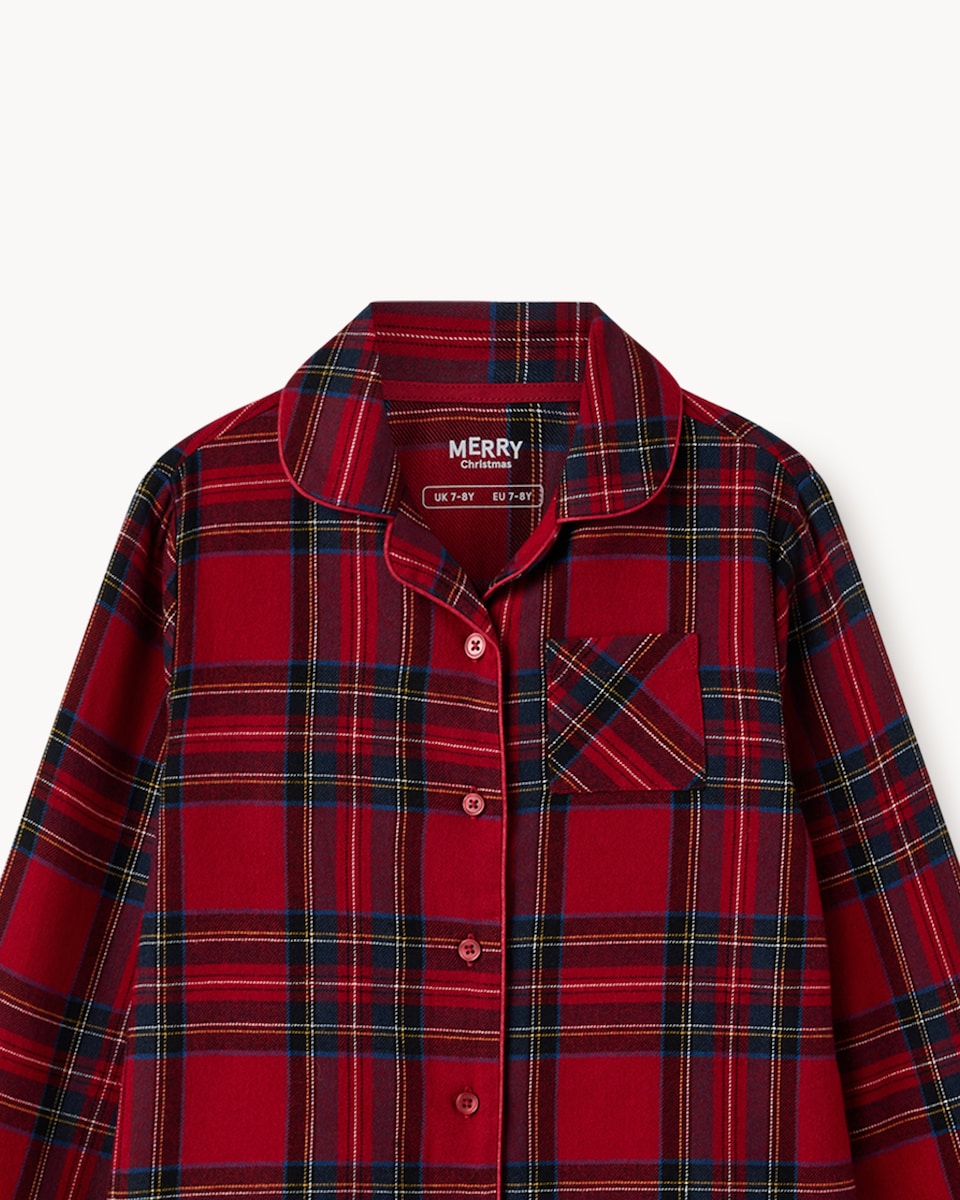 image 1 of Christmas Unisex Cotton Rich Checked Revere Matching Family Pyjama Set in Red