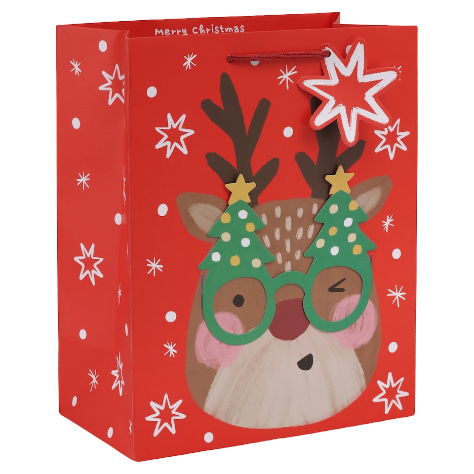 Tesco Reindeer & Glasses Large Christmas Gift Bag