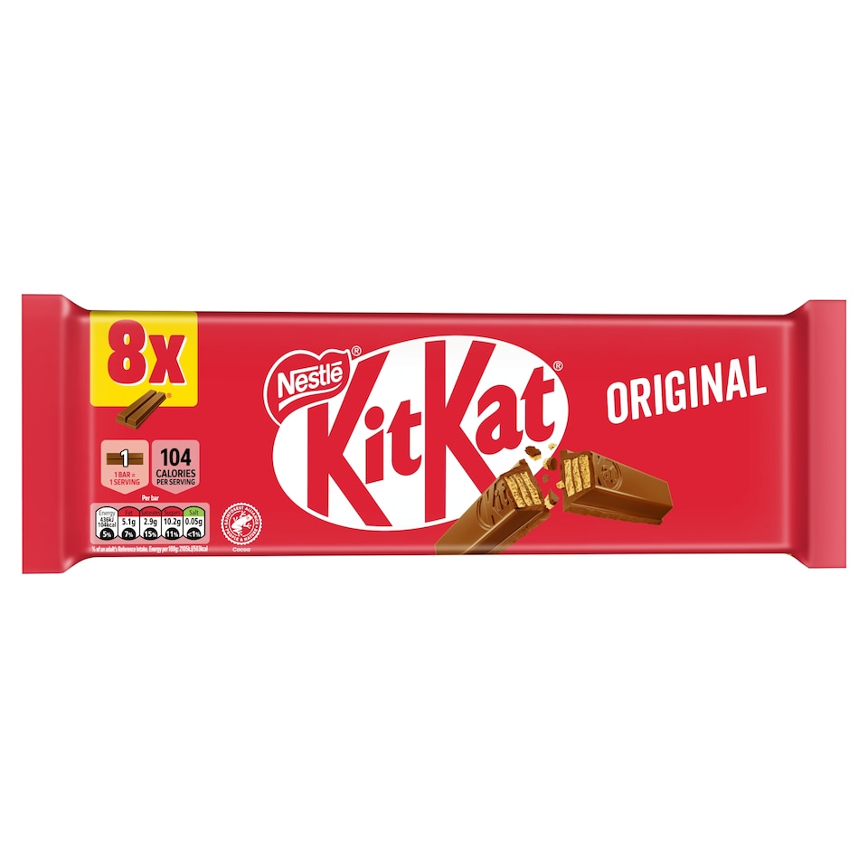 image 1 of KitKat 2 Finger Milk Chocolate Biscuit Bars 8 Pack Multipack 165.6g