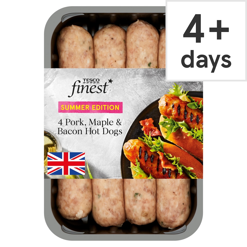 Tesco Finest 4 Pork Maple & Bacon Hot Dogs 400G