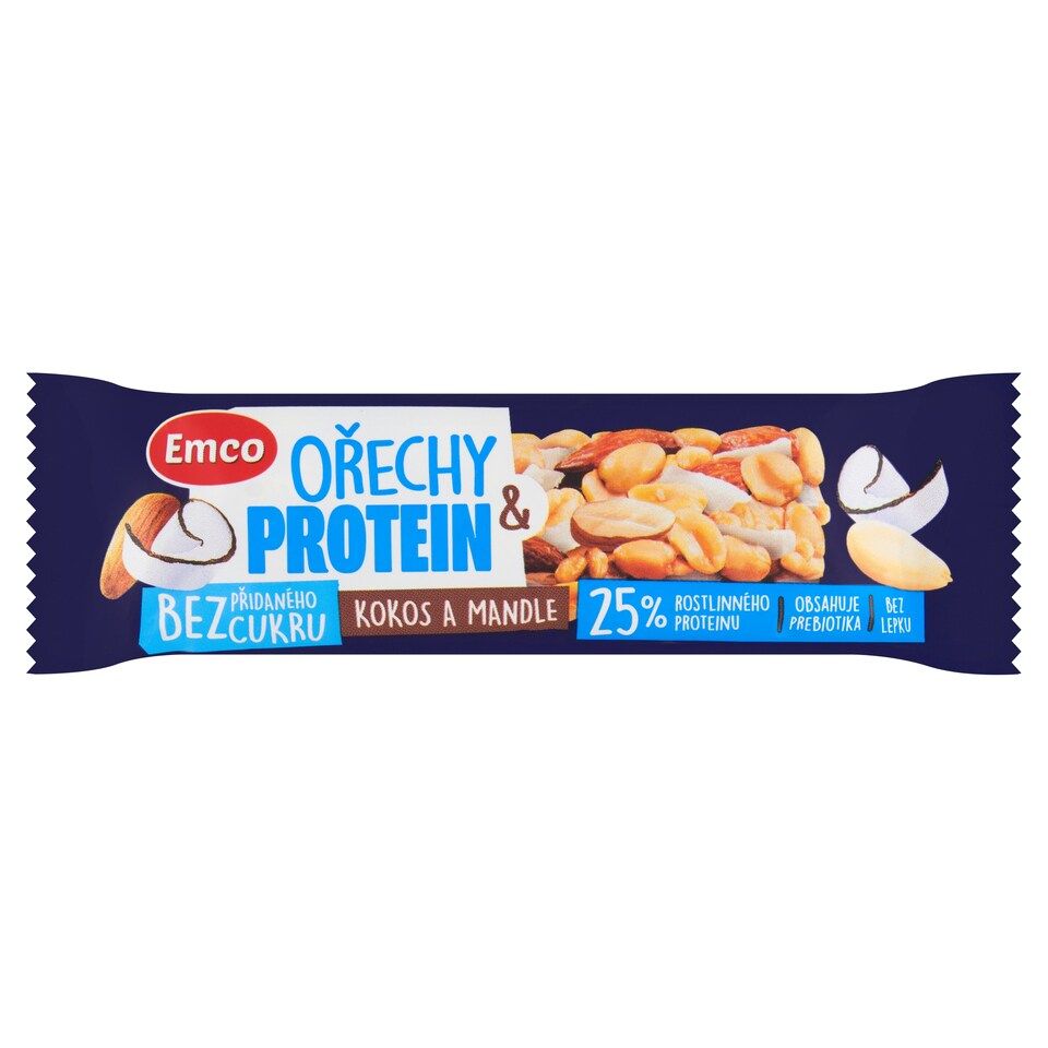 Emco Arašidová tyčinka so sójovým proteínom, mandľami a kokosom 35 g