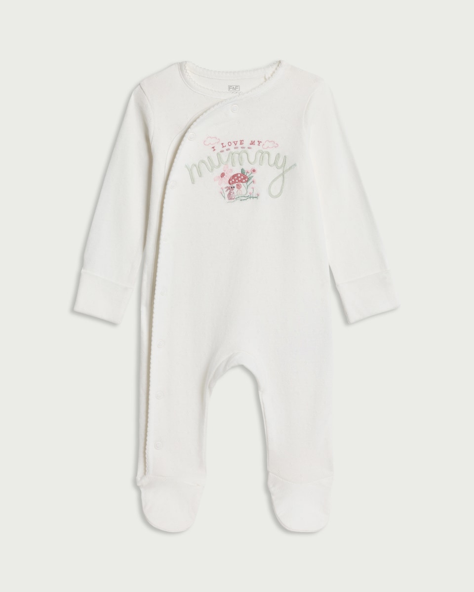 F&F Baby Pure Cotton I Love My Mummy Long Sleeved Sleepsuit in White