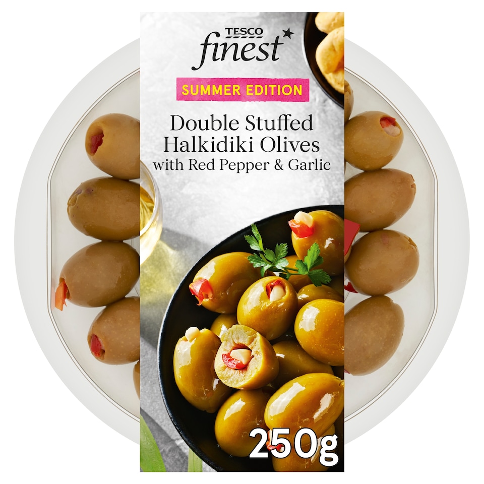 Tesco Finest Double Stuffed Halkidiki Olives With Red Pepper & Garlic 250g