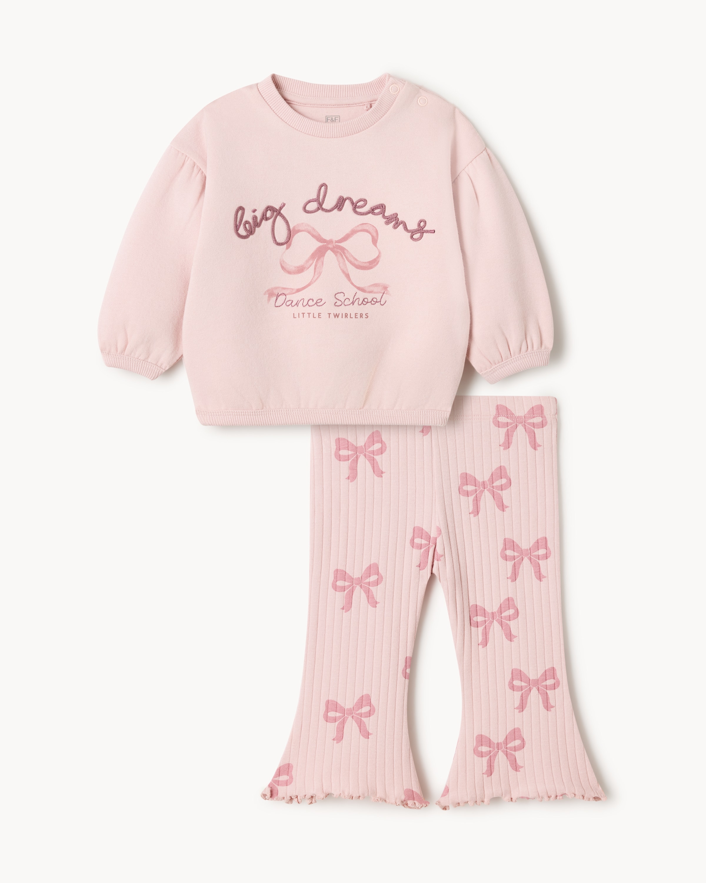 F&F Baby Cotton Rich Sweatshirt and Flared Leggings in Pink