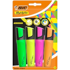BIC Flat Highlighter Assorted 4pk