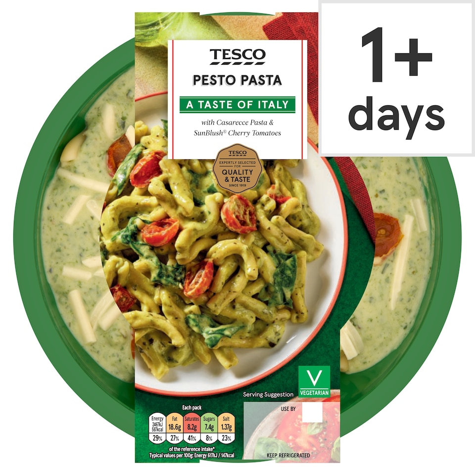 image 1 of Tesco Pesto Pasta with Casarecce Pasta & SunBlush Cherry Tomatoes 400g 