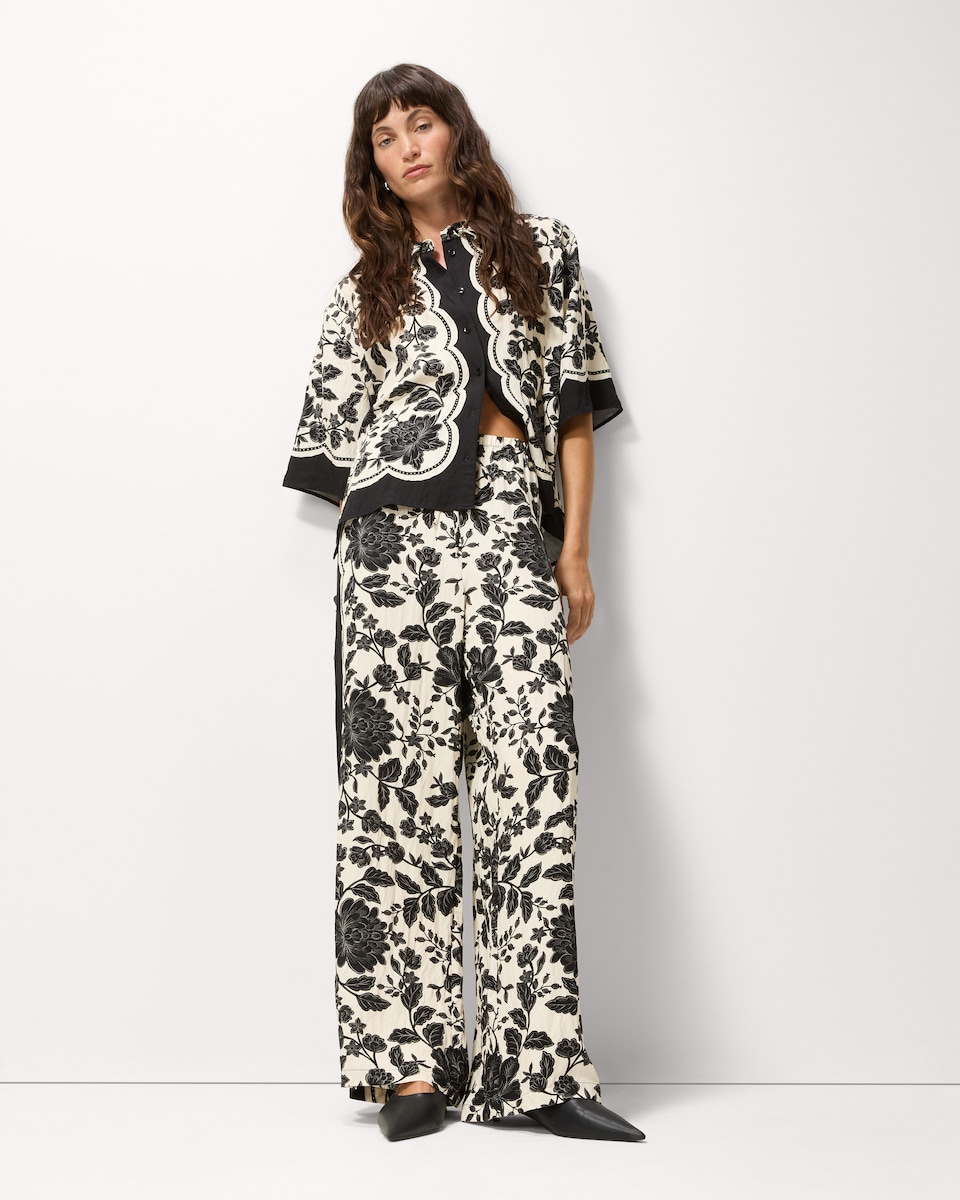 image 1 of F&F Floral Wide Leg Co-ord Trousers in Multi Black