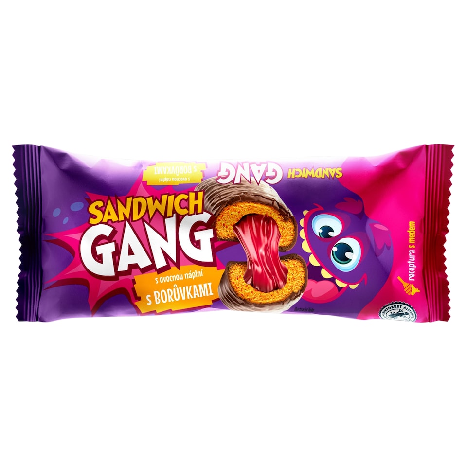 Sandwich Gang medové jemné pečivo s ovocnou náplňou s čučoriedkami v tmavej poleve 40 g