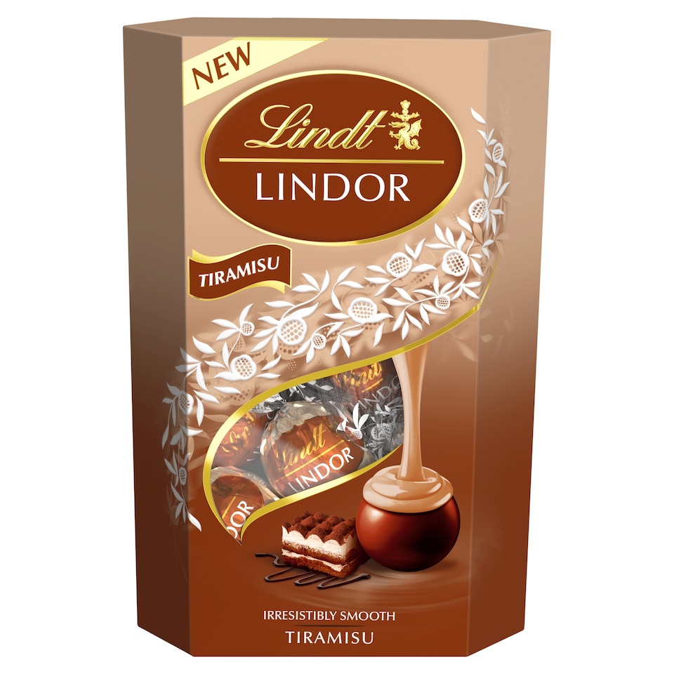Lindt Lindor Mléčná čokoláda s kousky oplatek a náplní z jemného mascarpone a kávy 15 ks 200g