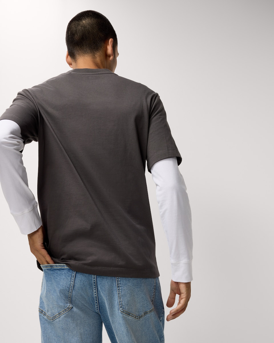 image 1 of F&F Pure Cotton Double Layered T-Shirt in Grey Marl