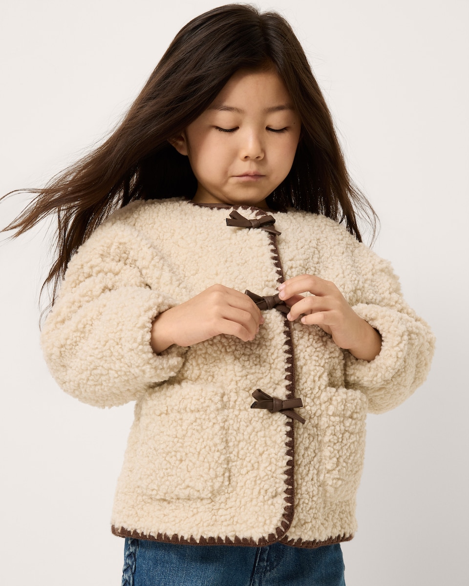 image 1 of F&F Girls Borg Bow Jacket in Multi