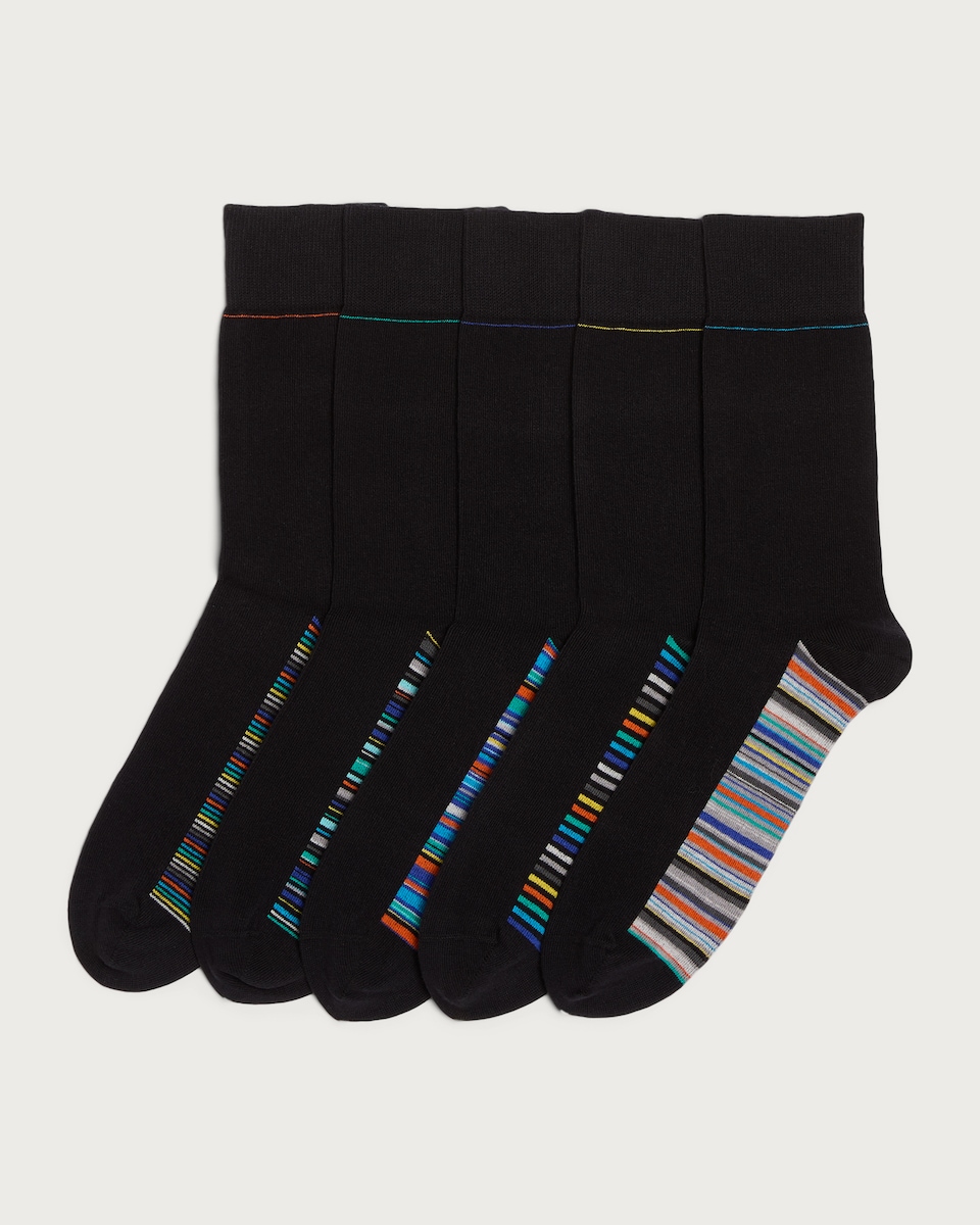 F&F 5-Pack Cotton Rich Stripe Print Footbed Ankle Socks in Multi