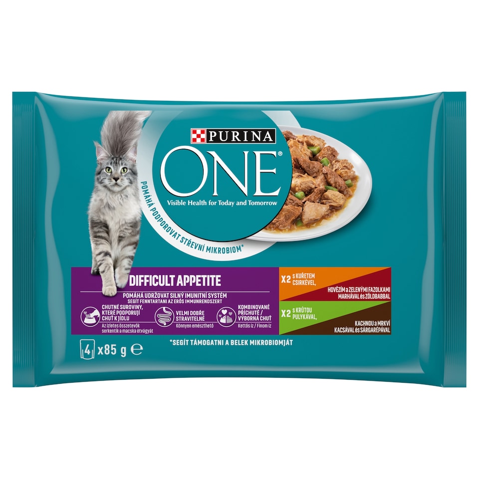 obrázok 1 z Purina ONE Difficult Appetite kapsičky pre mačky kura, hovädzie, morka, kačica v šťave 4 x 85 g