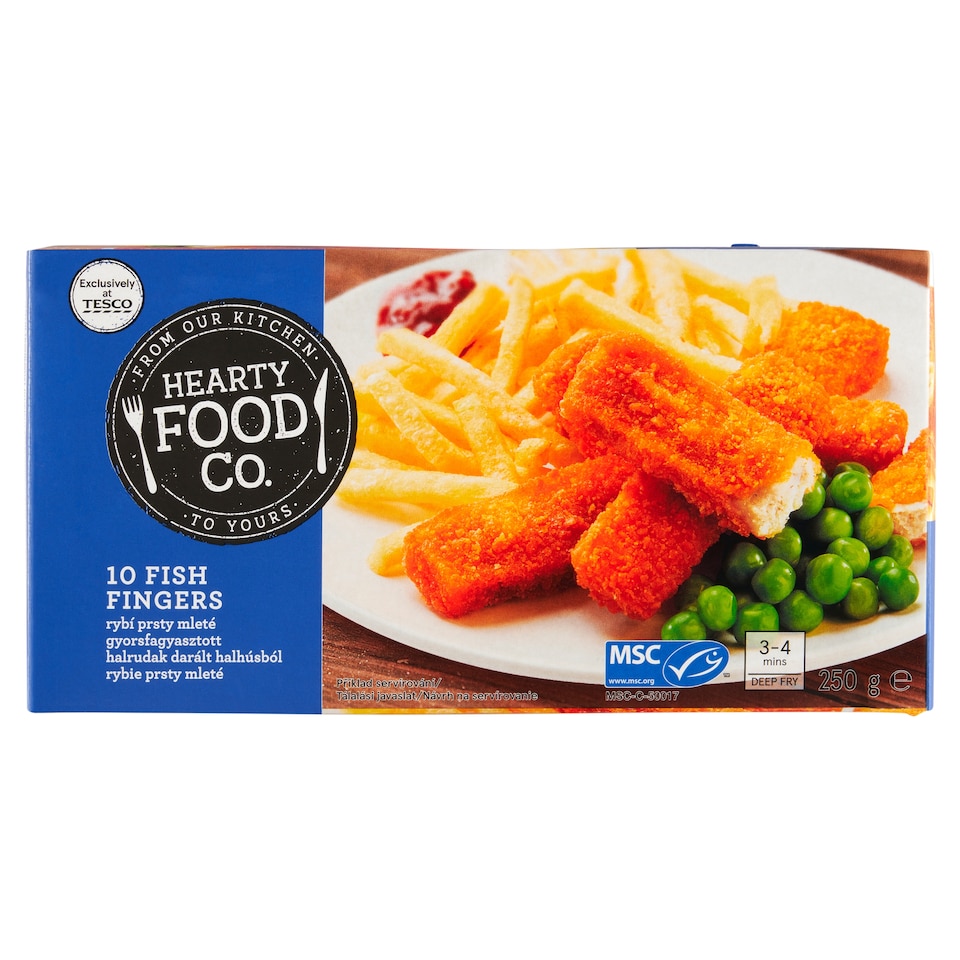 Hearty Food Co. gyorsfagyasztott, panírozott, elősütött halrudak darált tengeri halakból 250 g