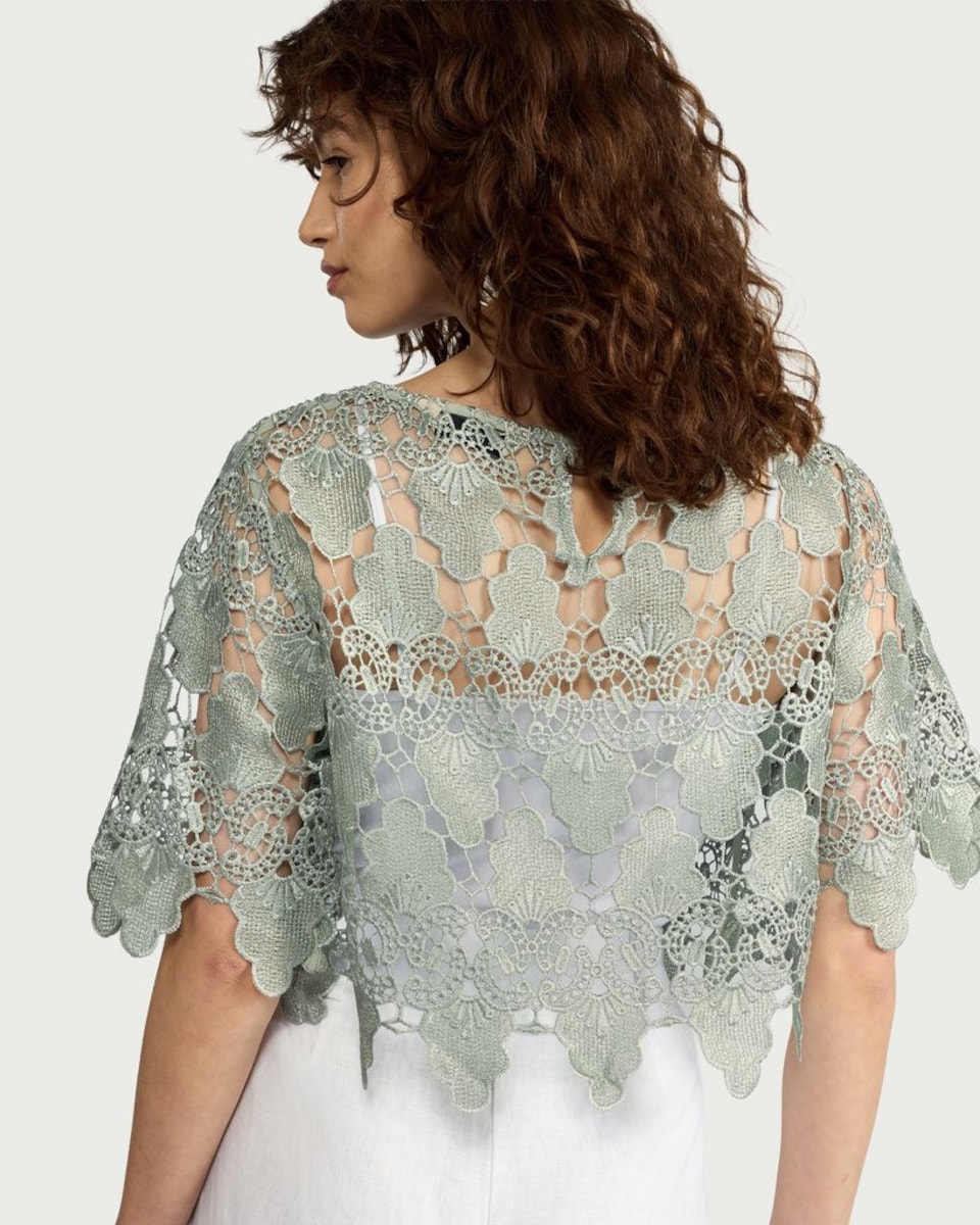 image 1 of F&F Floral Lace Blouse in Green