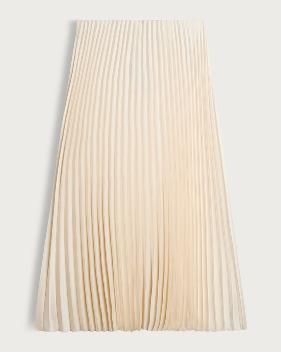 image 1 of F&F Satin Look Pleated Midi Skirt in Cream