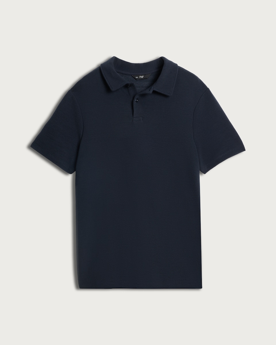 image 1 of F&F Cotton Rich Ottoman Textured Short Sleeved Polo Shirt in Navy
