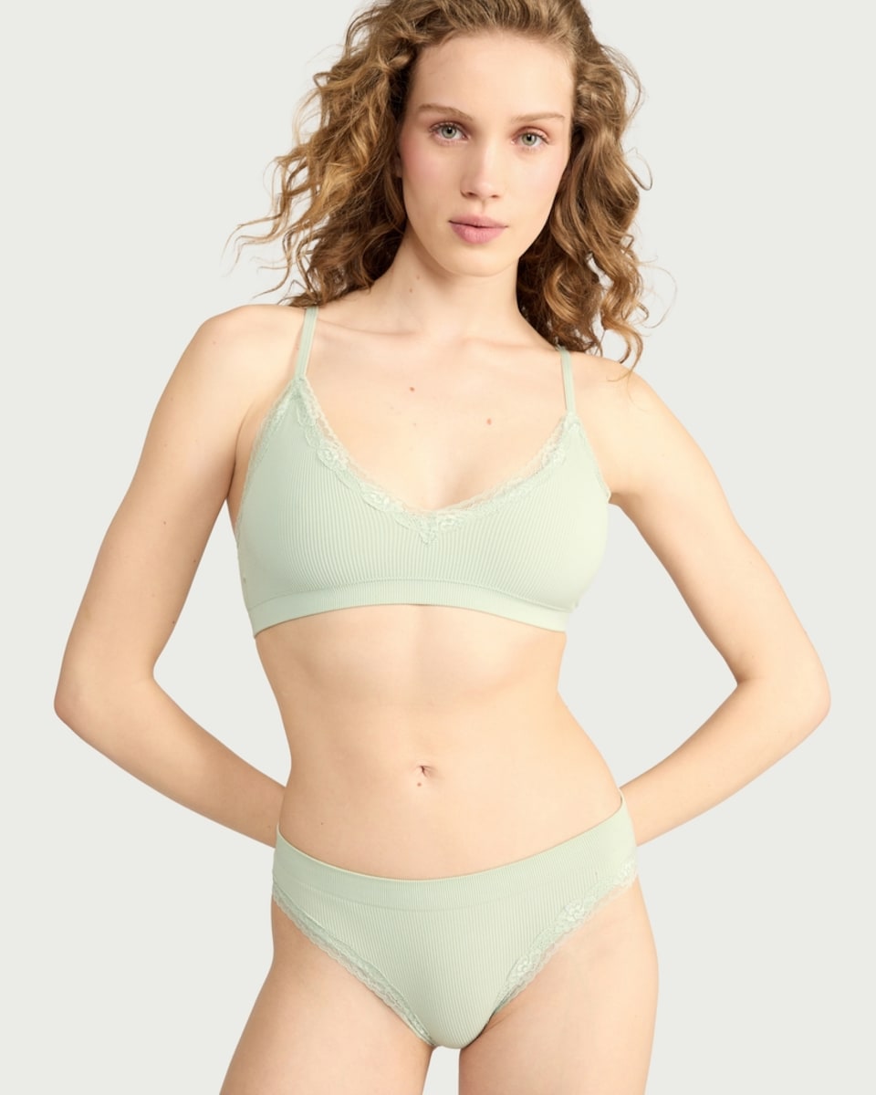 image 1 of F&F 2-Pack Ribbed Lace Trim High Leg Knickers in Multi